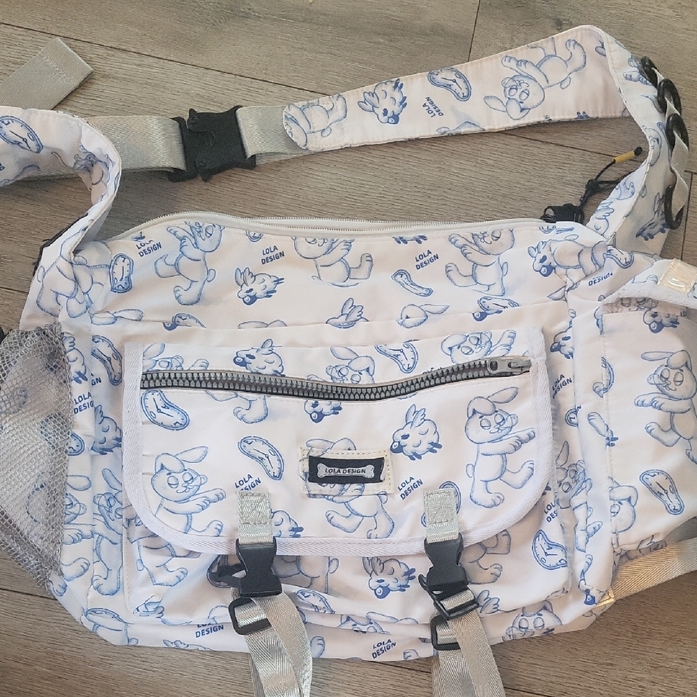 Lola White and Blue Cartoon Bunny Print Bag Asian Matket Brand